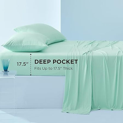 Bedsure Cooling Sheets Queen Size, Cooling Bed Sheets for Hot Sleepers, Chill Cool Sheet, Deep Pocket Up to 17.5 Inches, Soft  Breathable Queen Sheet Set, 4 Pieces, Green