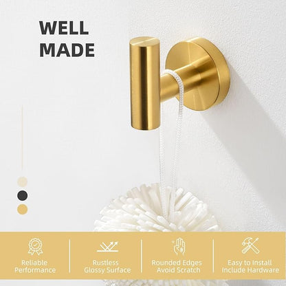 Angle Simple Bathroom Towel Hook, SUS304 Stainless Steel Bath Towel Holder, Robe Hook for Wall, Brushed Gold