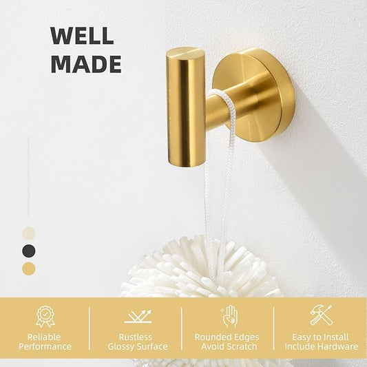 Angle Simple Bathroom Towel Hook, SUS304 Stainless Steel Bath Towel Holder, Robe Hook for Wall, Brushed Gold