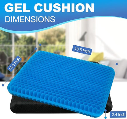 Gel Seat Cushion for Long Sitting, (2.4 Inch Extra Thick) SoftOoUBreathable Gel Cushions for Pressure Relief, Gel Chair Cushion for Hip Pain, Gel Cushion for Wheelchair with No Pressure Points
