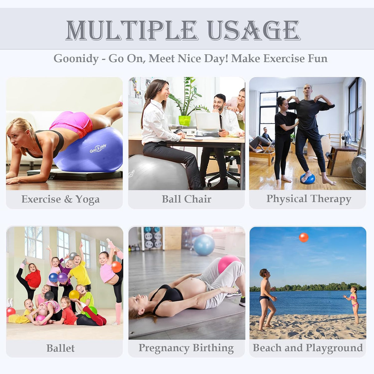 Soft Exercise Ball, Anti-Burst Pilates Yoga Ball Chair Supports 2200lb, Workout Equipment for Women Pregnancy, Medicine, Birthing, Physical Therapy, Stability, Excersing, Birth, Swiss, Fitness