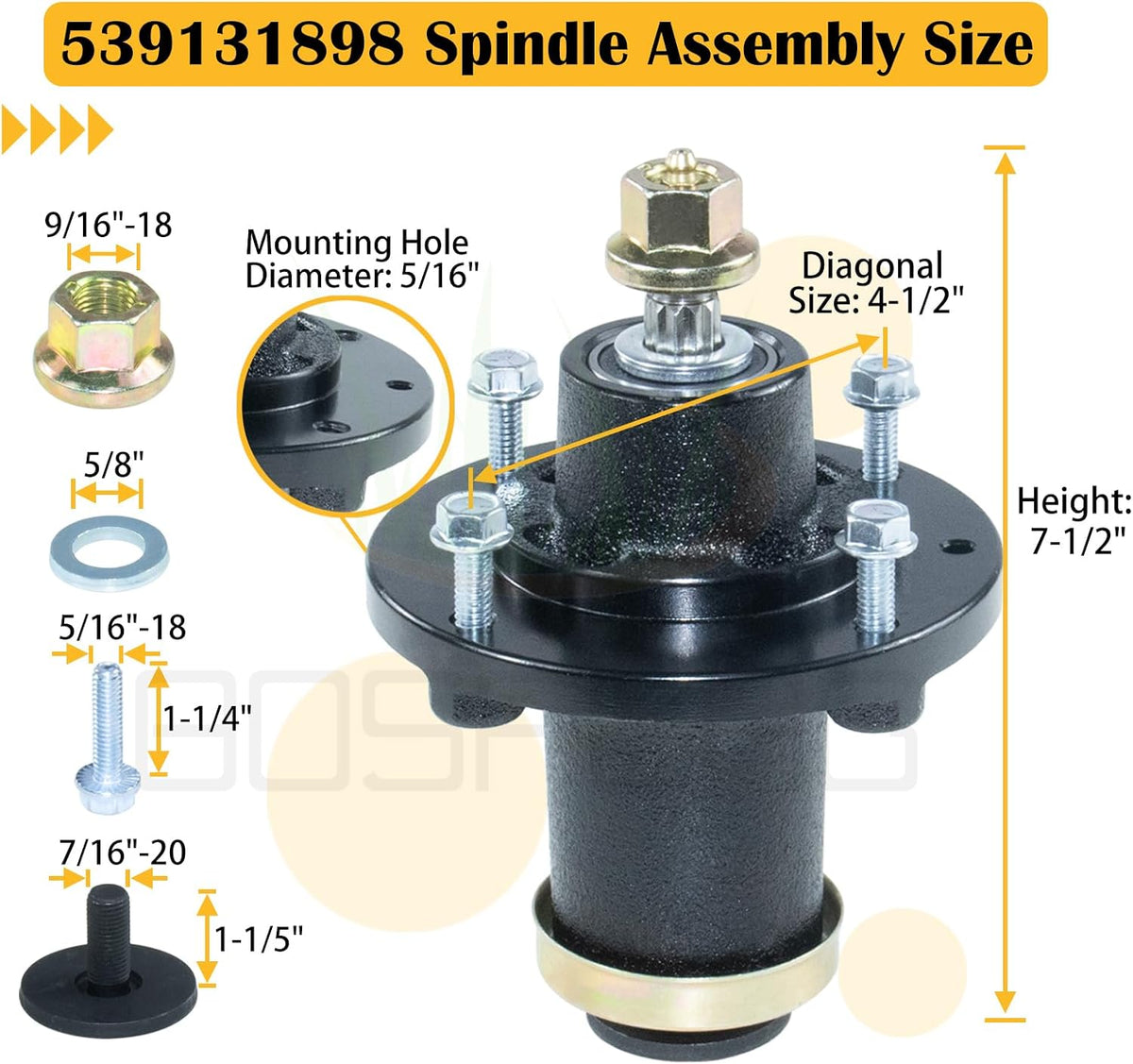 539131898 Husqvarna Spindle Assembly Replaces 539131898 Spindle Husqvarna Spindle Assembly 539131898 for Husqvarna Z248F Z242F TS354XD TS348XD MZT61 MZT52 MZT 61 MZ6128 MZ61 MZ 61 Tractors