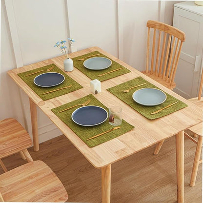 Cloth Placemats Set of 6, Linen Style Thick Dining Table Mats, Heat Resistant and Easy to Clean Placemats for Kitchen Dining Table, Green