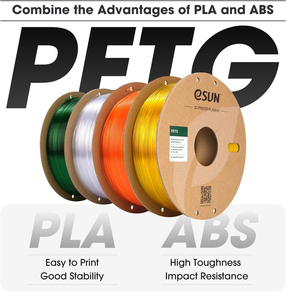 PETG Filament 1.75mm, 3D Printer Filament PETG, Dimensional Accuracy +/- 0.05mm, 1KG Spool (2.2 LBS) 3D Printing Filament for 3D Printers, Solid White