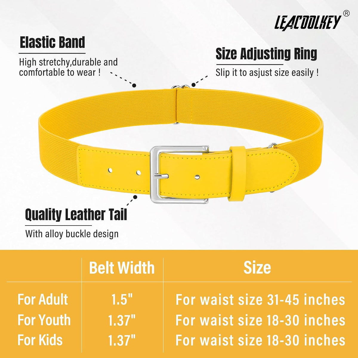 LEACOOLKEY Baseball Belt and Socks Combo Set Adjustable Softball Socks and Elastic Belt for Youth and Adult