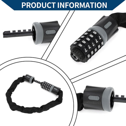 Bicycle Lock/Security Chain Combination Lock Padlock for Mountain Bike Road Bike/Resettable 5 Digit Bike Lock Carbon Steel 60cm / 1 Pc Black Gray/blue