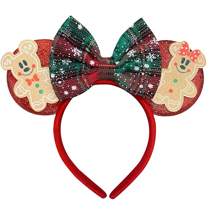 Trnerm Christmas Mouse Ears Headband for Women - Red Bows Headband