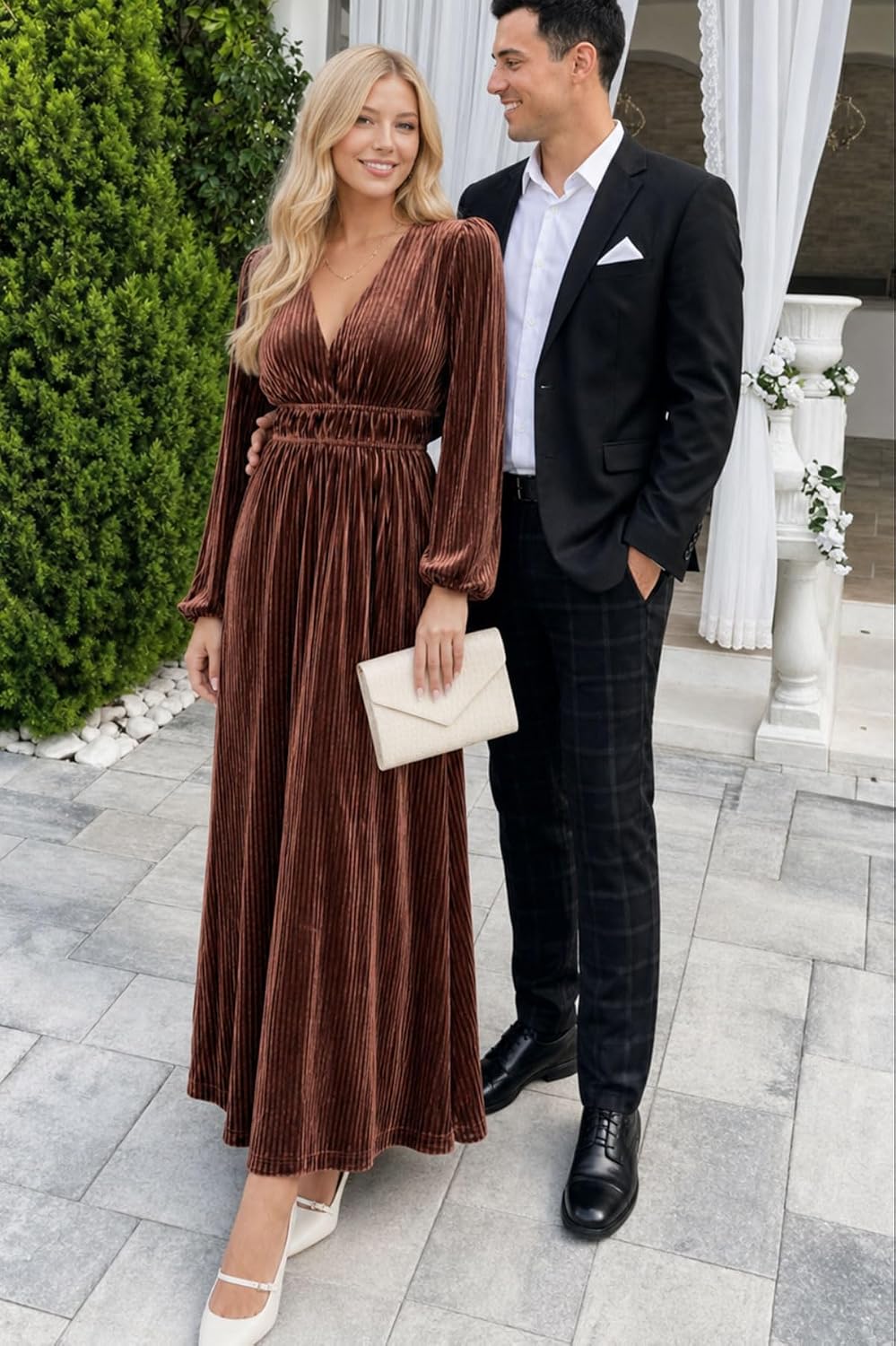 Sissyaki Women's Velvet Long Sleeve Maxi Dress Formal Wedding Guest Cocktail Dress for Fall Winter.