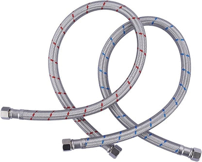 Faucet Supply Lines,24 Inch Length Faucet Hose Connector 38" to 38" Female Compression Thread Stainless Steel Braided Bathroom Kitchen Faucet Extension Water Supply Line,2Pcs