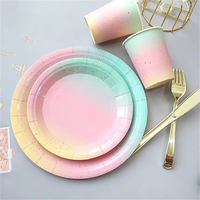 Rainbow Paper Plate Party Party Decoration Dining Plate Cake Plate Circular Plate Cutlery Set(9-Inch Plates 20pcs)