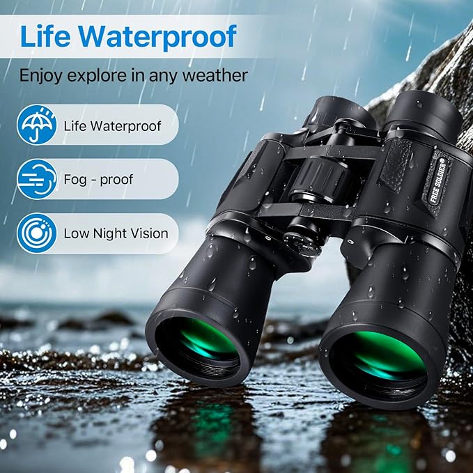 Adult Binoculars 20 x 50 inch High Power Binoculars for Bird Watching 1.102 in, Large Waterproof Eyepiece, Hunting, Hiking, Travel Concert with BAK4 FMC Prism Smartphone Adapter, Black Color