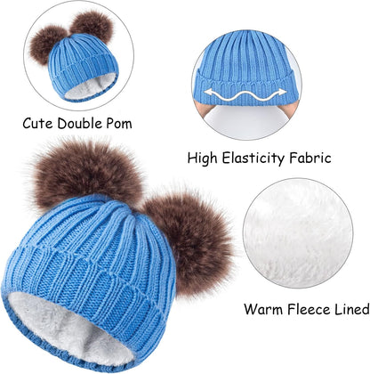 Kids Winter Beanie - Thermal Fleece Lined Knit Hat, Soft Neck Warmer Girls & Boys 1-10 Years (Mittents NOT Included)