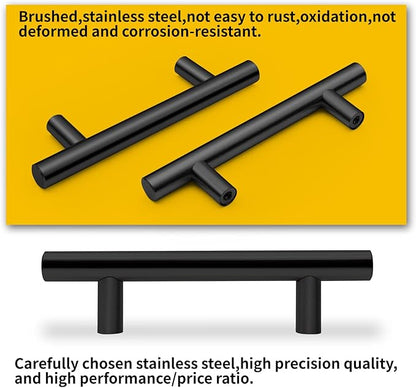 Goldmic 2 Packs Cabinet Pulls Matte Black Stainless Steel for Kitchen Cabinet Handles Cupboard Drawers Pulls,5 Inch Length,3 Inch Hole Center