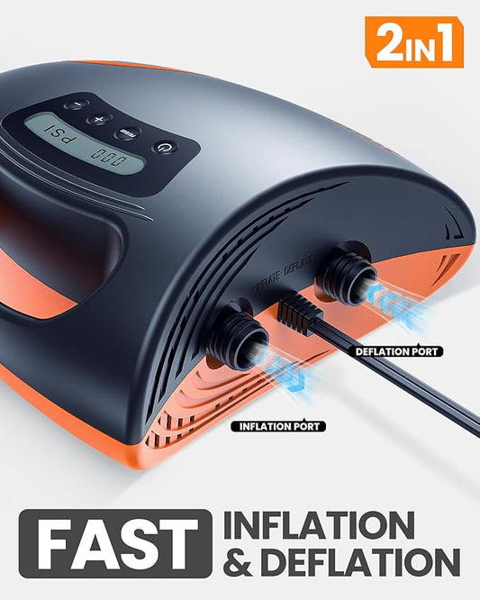 OutdoorMaster 20PSI High Pressure SUP Air Pump Shark - Intelligent Dual Stage Inflation  Auto-Off  Deflation, 12V DC Car Connector, for Inflatable Stand Up Paddle Boards, Boats