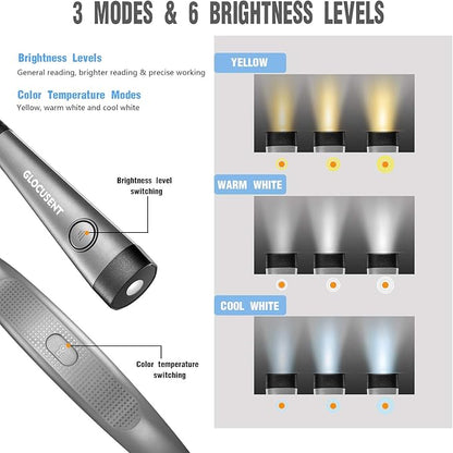 Glocusent Book Light, 3-Color  6-Brightness Reading Light, Bendable Neck Light, 80-hr Lasting Rechargeable Lamp, Perfect Book Light for Reading in Bed, Knitting, Camping, Repairing, Book Lovers Gifts