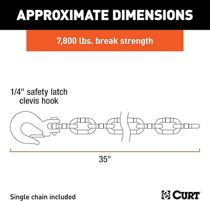 CURT 80302 35-Inch Trailer Safety Chain with 14-Inch Fork Snap Hook, 7,800 lbs. Breaking Strength