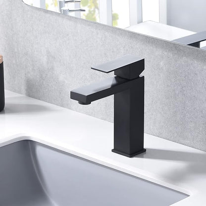 sumerain Matte Black Bathroom Faucet Single Hole Bathroom Sink Faucet SUS 304 Stainless Steel
