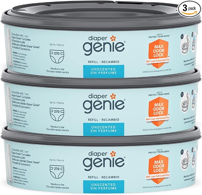 Diaper Genie Bags Refills 270 Count (Pack of 3) with Max Odor Lock | Holds Up to 810 Newborn Diapers
