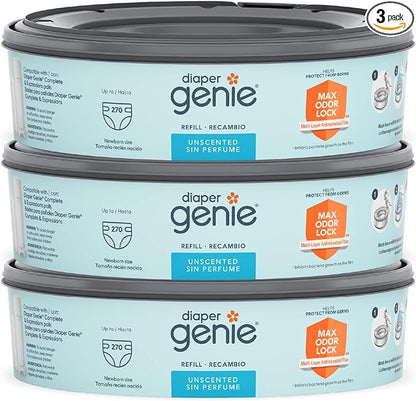 Diaper Genie Bags Refills 270 Count (Pack of 3) with Max Odor Lock | Holds Up to 810 Newborn Diapers
