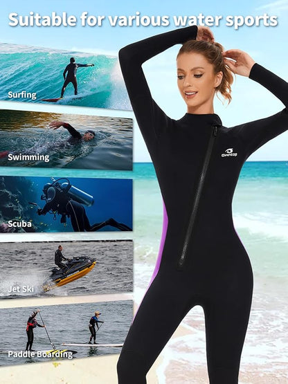 Owntop Wetsuit 5mm Neoprene Diving Suit - Mens Womens Thicken Full Wet Suit, Front Zip Long Sleeve UPF50+ Keep Warm Swimwear for Scuba Surfing Swimming Diving Snorkeling Water Sports