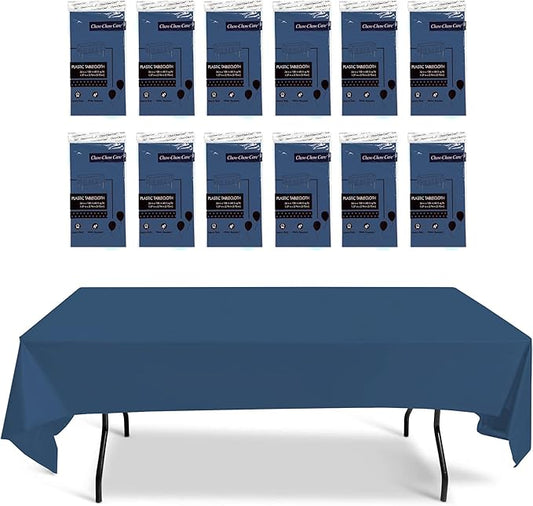 Chow-Chow Care Premium Heavy Duty Disposable Peva Table Covers - 12 Pack Set - 54x108 Inches - Navy Blue - Ideal for Parties, Banquets, and Celebrations