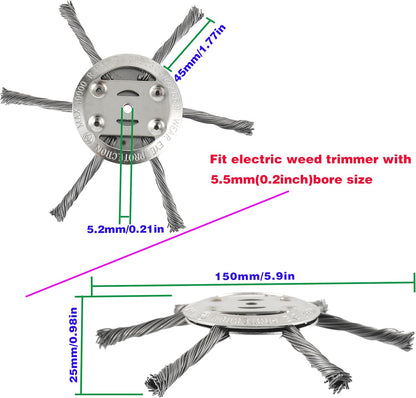 6 inch Steel Wire Weed Brush Cutter Trimmer Head Electric Weed Blades Head Wired Trimmer Head Replacement Weed Wackers Attachment for Electric Cordless String Trimmers, Weed Wrecker(2 Pack)