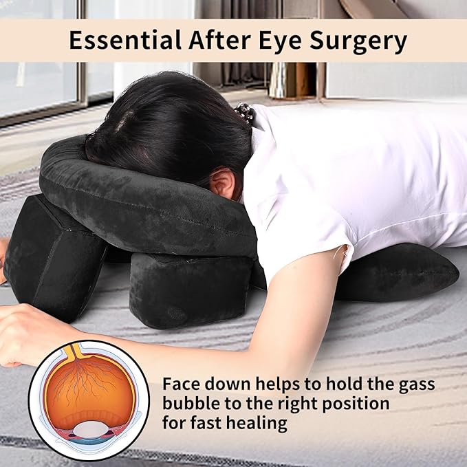 Breathe Easy Face Down Pillow - Face Down Pillow for Sleeping, Face Down Pillow After Eye Surgery BBL Prone Pillow, Comfortable Home Massage Pillow, Retinal Vitrectomy Recovery Equipment, Black