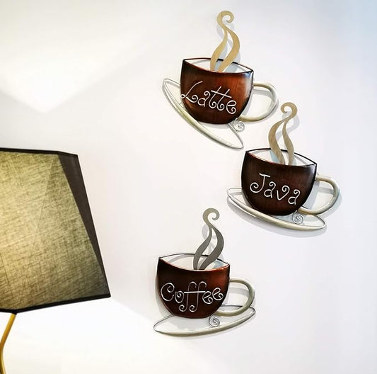 Aayla Metal Coffee Cup Wall Hanging Sculpture for Home, Kitchen, Restaurants and Shops - Brown and Champagne Color (14.75" H)