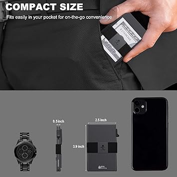 Slim Aluminum Card Holder Wallet for Men, Durable Expandable Backplate, RFID Blocking Minimalist Metal Pop Up Wallet, Holds 12 Cards Plus Cash (Black)