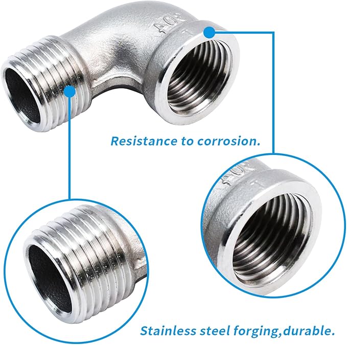 2Pcs 304 Stainless Steel 90 Degree Elbow 34" NPT Threaded Pipe Fitting Female x Male