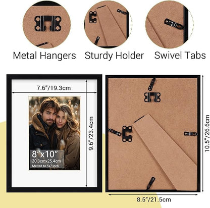Rempry 8x10 Picture Frame, Display Pictures 5x7 with Mat or 8x10 Without Mat, Wall Hanging or Tabletop Photo Frame with Shatter Resistant Plexiglass, Black, 1 Pack