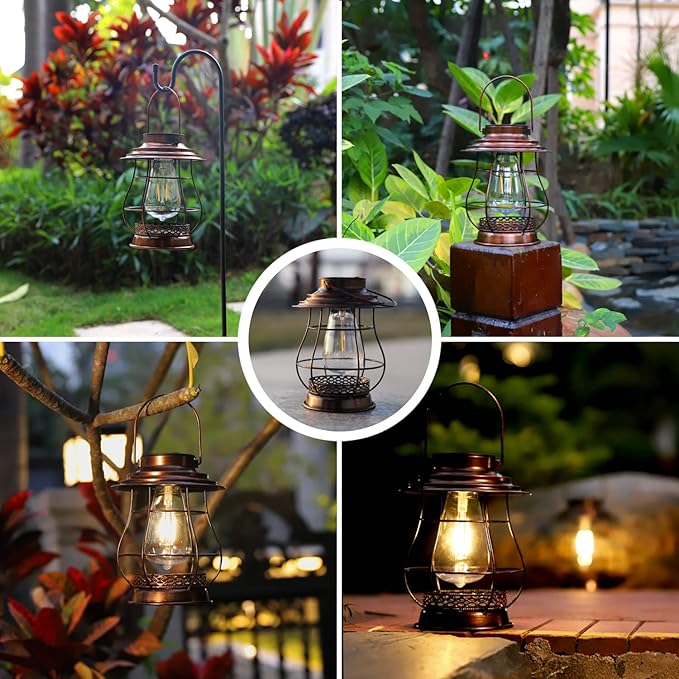 Hanging Solar Lantern,Solar Lantern Outdoor Waterproof,Solar Outdoor Lantern,Retro Desigh Outdoor Lanterns for Patio,Courtyard,Lawn,Garden