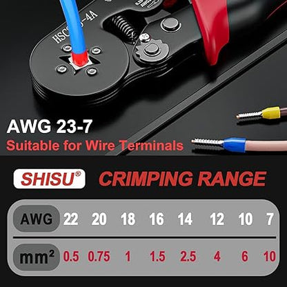 Ferrule Crimping Tool,Wire Ferrule Crimper,Self-Adjusting Ratchet Crimping Tool for Ferrules in The AWG 23-7 Range,Crimping Area 0.25-10mm2.