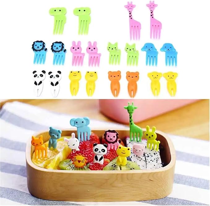 Fruit Forks Reusable Vegetable Toothpicks Cartoon Animal Farm Kids Food Picks(D 10PCSet 2SET Random)