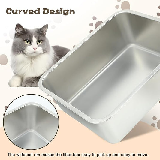 Rypet 2Packs Stainless Steel Litter Box Metal Litter Box for Cats High Back Litter Box Non-Stick Cat Poop BoxOoaEasy to Clean(17.7"13.8"5.9")