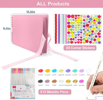 EVNEED 11.5 x 8.5 Inch Scrapbook Photo Album,Wedding Guest Book Anniversary Memory Scrapbooking,Wedding Photo Album with DIY Accessories Kit for Craft Paper DIY,Xmas Gift,80 Pages (40 Sheets),Pink
