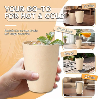 Wrova Wheat Straw Cups 6 PCS Good Alternative to Plastic Reusable Cups 12 oz Unbreakable Drinking Cup Reusable Dishwasher Safe Water Plastic Glasses Beige