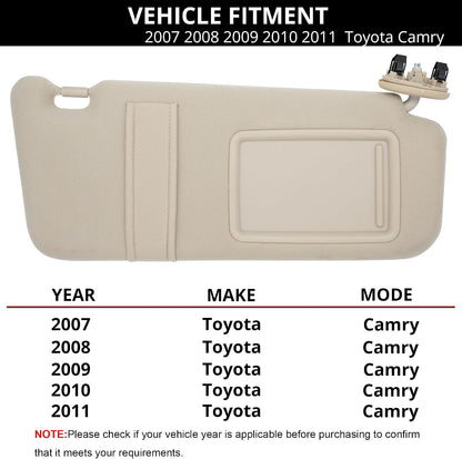 Sun Visor Fit for 2007-2011 Toyota Camry Right Passenger Side W/O Light Color: Beige,Replace# 74310-06750-E0