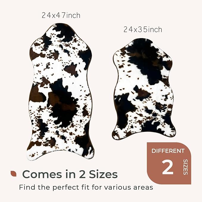Coffee and White Cow Cute Bath mat,Faux Rabbit Fur Non-Slip Shaggy Water Absorbent Microfiber Soft Fluffy Bathroom Rugs,Washable for Home Decor Living Room Soft Plush Rug 23.6x35.4 inch
