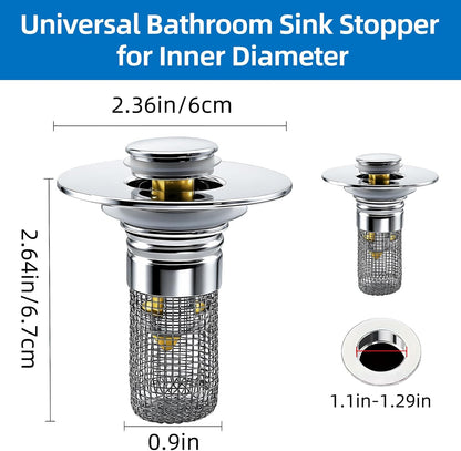 Bathroom Sink Drain Strainer, Pop-up Sink Drain Strainer with Removable Strainer Basket Hair Catcher, Bathroom Sink Stopper,2 Pack, (Does Not Include Silicone Washers)