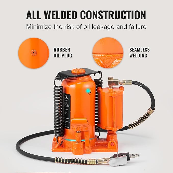 VEVOR Air Hydraulic Bottle Jack, 20 Ton/40000 LBS All Welded Bottle Jack, 10.4-19.7 inch Lifting Range, Manual Handle and Air Pump, for Car, Pickup, Truck, RV, Auto Repair, Industrial Engineering