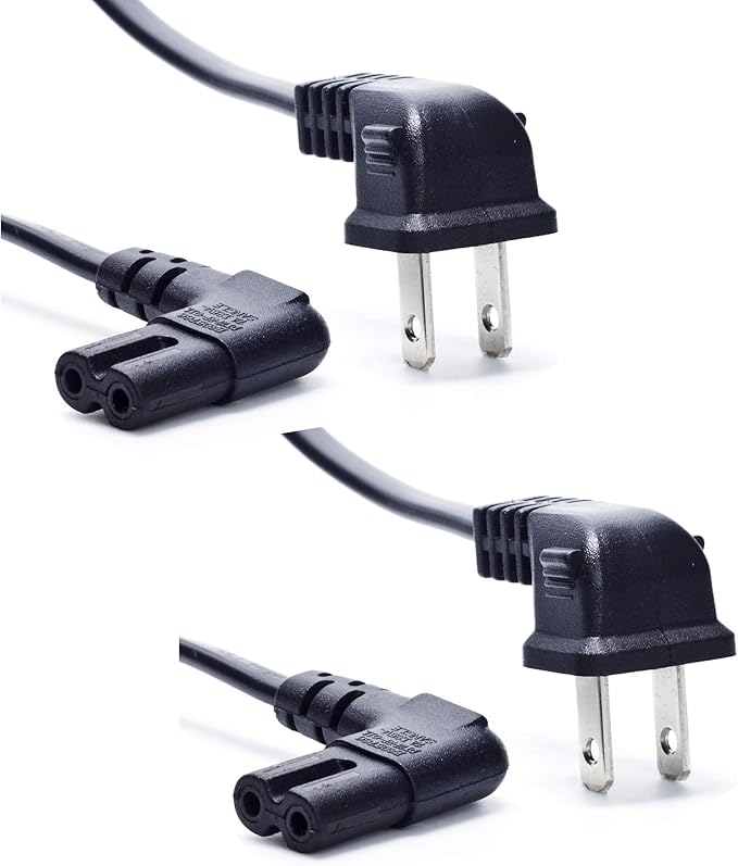 Ancable - Right angle TV power cable, pack of 2 units of 6 feet 18 AWG 90 degrees in angle of 2 L-shaped slots C7 for Samsung Philips, Toshiba, LG, Sony, Sharp,