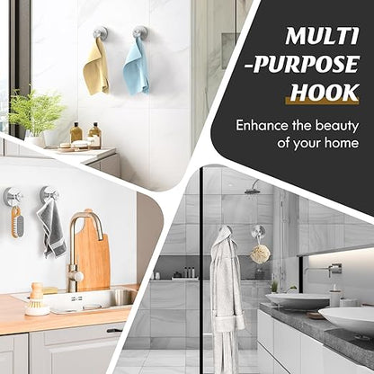 Suction Cup Hooks for Shower,2Pcs Shower Hooks for Inside Shower,No Drill Towel Hooks for Bathroom Wall,Kitchen,Glass,Mirror,Tile to Hang Towels,Robes,Loofah-Silver