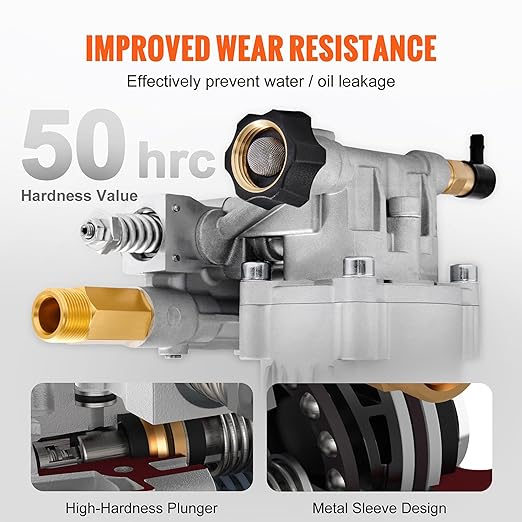VEVOR Pressure Washer Pump, 34" Shaft Horizontal, 2500-3400PSI, 2.5 GPM, Replacement Power Washer Pumps, Parts Washer Pump, Compatible with Honda, Simpson, RYOBI, Briggs  Stratton, Subaru, Craftsman