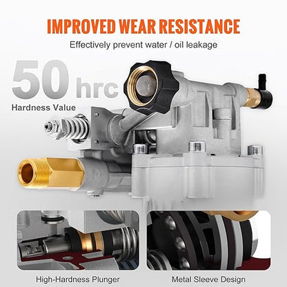 VEVOR Pressure Washer Pump, 34" Shaft Horizontal, 2500-3400PSI, 2.5 GPM, Replacement Power Washer Pumps, Parts Washer Pump, Compatible with Honda, Simpson, RYOBI, Briggs  Stratton, Subaru, Craftsman