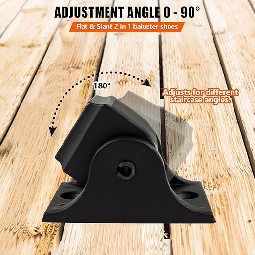 Wrought Iron Baluster Swivel Shoes -10 Pack - Aluminum Adjustable Railing Shoes for Staircase Interior with Screws for 12 Inch Square Balusters - Metal Staircase Spindle Shoes - Satin Black