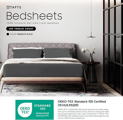 Tafts Full Sheets Set, Pure 100% Viscose derived from Bamboo Bed Sheets Set, Luxuriously Soft, Silky, Cooling Sheets, Double Stitched, Lifetime Quality Promise (Midnight Black)