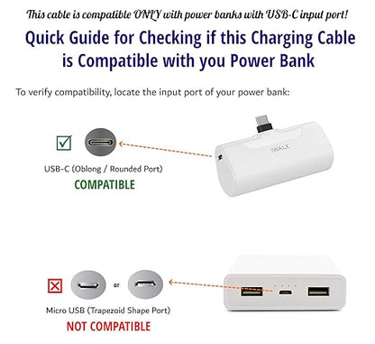 USB-C Charging Cable Cord Wire for Power Banks Compatible with iWalk, Spigen PocketBoost, INIU, RAVPower, BONAI, Anker USB-C & Other PowerBanks (Note: Only for Powerbanks with USB-C Input)