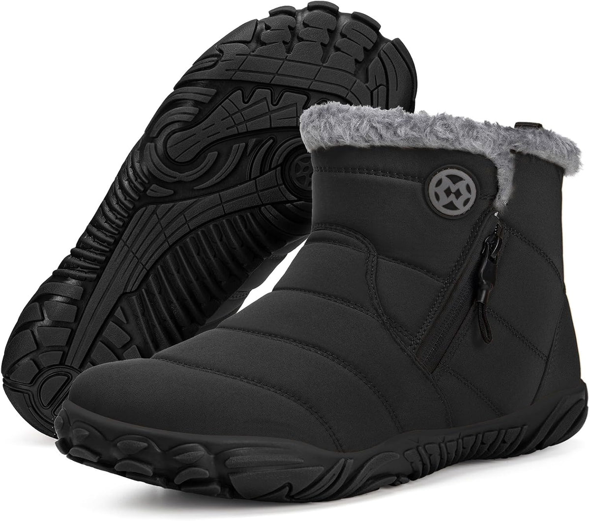 Womens Mens Barefoot Boots Shoes Winter Snow Boots Warm Ankle Booties Zero Drop Sole Wide Toe Box Fur Lined Outdoor Sneakers