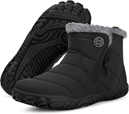 Womens Mens Barefoot Boots Shoes Winter Snow Boots Warm Ankle Booties Zero Drop Sole Wide Toe Box Fur Lined Outdoor Sneakers